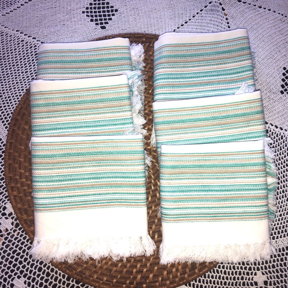 Pottery Barn Fringed Napkins Set of 6 - Teal